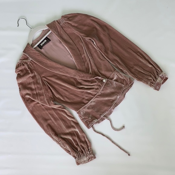 Reformation Blush Pink Velvet Anastasia Wrap Top - Picture 2 of 5